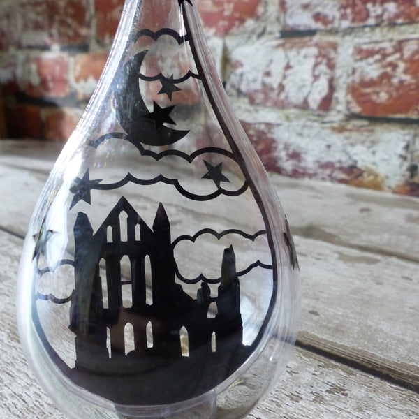 Whitby Abbey Paper cut droplet bauble