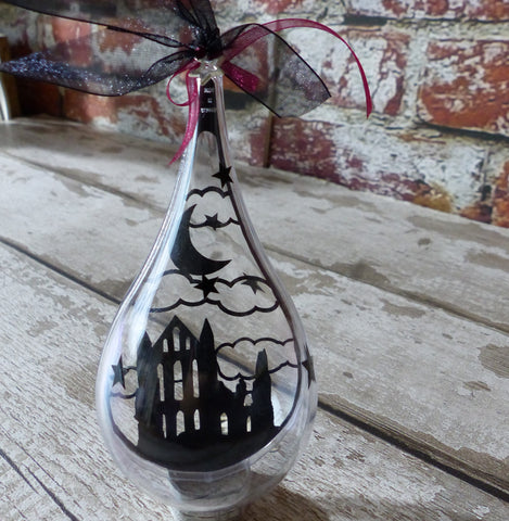 Whitby Abbey Paper cut droplet bauble