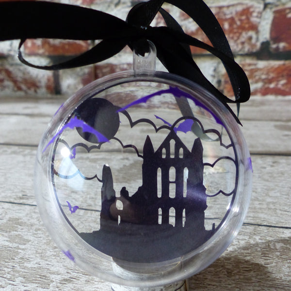 Purple Whitby Abbey silhouette bauble