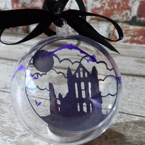 Purple Whitby Abbey silhouette bauble