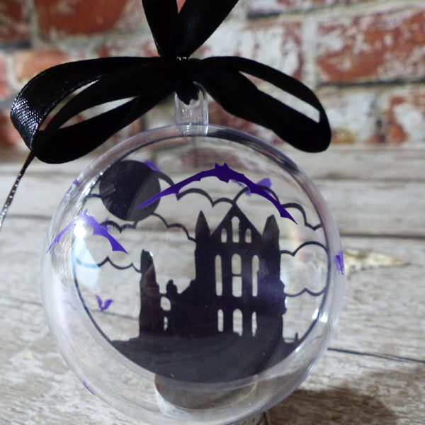 Purple Whitby Abbey silhouette bauble