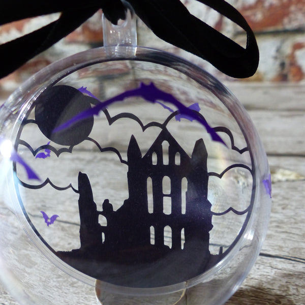 Purple Whitby Abbey silhouette bauble