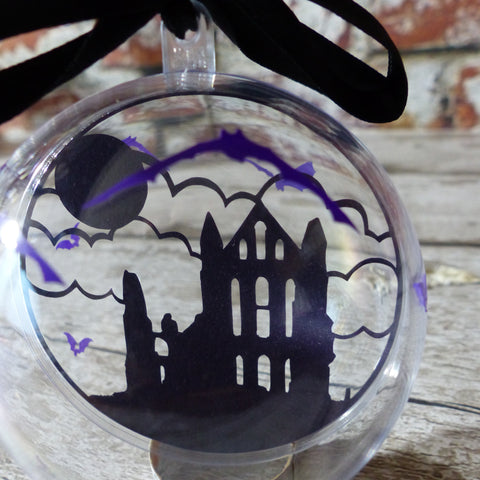 Purple Whitby Abbey silhouette bauble